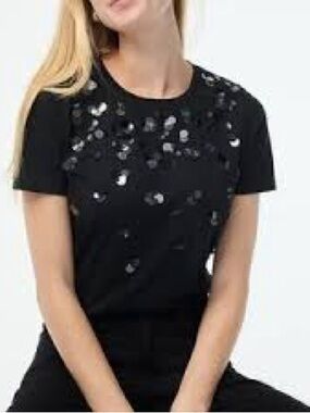 J. Crew Factory Sequin Black Short Sleeve Tee